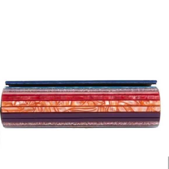 Kurt Geiger London Party Multi Stripe  Pride Rainbow Glitter Envelope Clutch - Picture 8 of 17